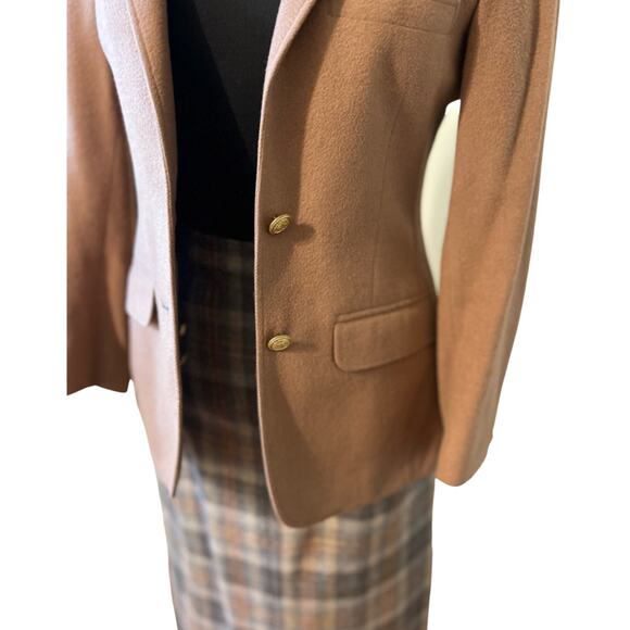 Vintage 80s Cashmere Camel Blazer Grey Plaid Midi Skirt Suit size 6 Van Julian - Picture 16 of 16